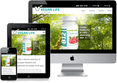 Vegan Life Nutrition site on computer, phone and tablet