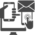 Icons of phone, text, computer, and email