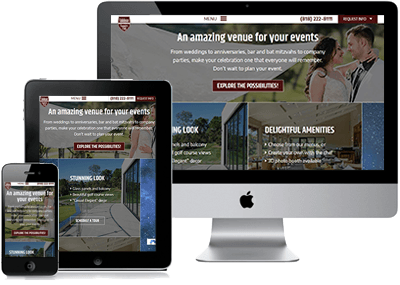 Example of Calabasas Golf Event Venue page on 3 devices