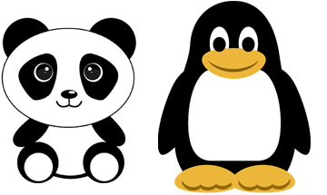 Graphics of a panda and a penguin