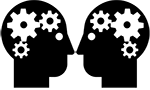 Two skulls with gears, representing psychology