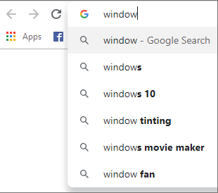 Google search suggestion drop-down for Window